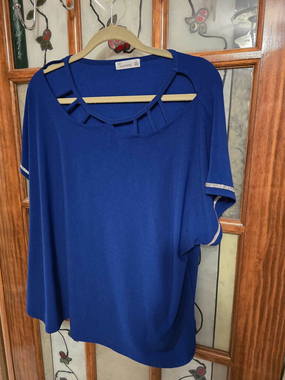 Blue Women's Cutout Neck Short Sleeve Top